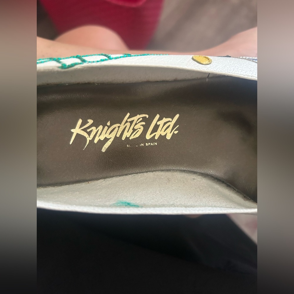 Knights Apparel White Espadrille Flats with Navy and Teal Tennis Motif - Picture 2 of 5